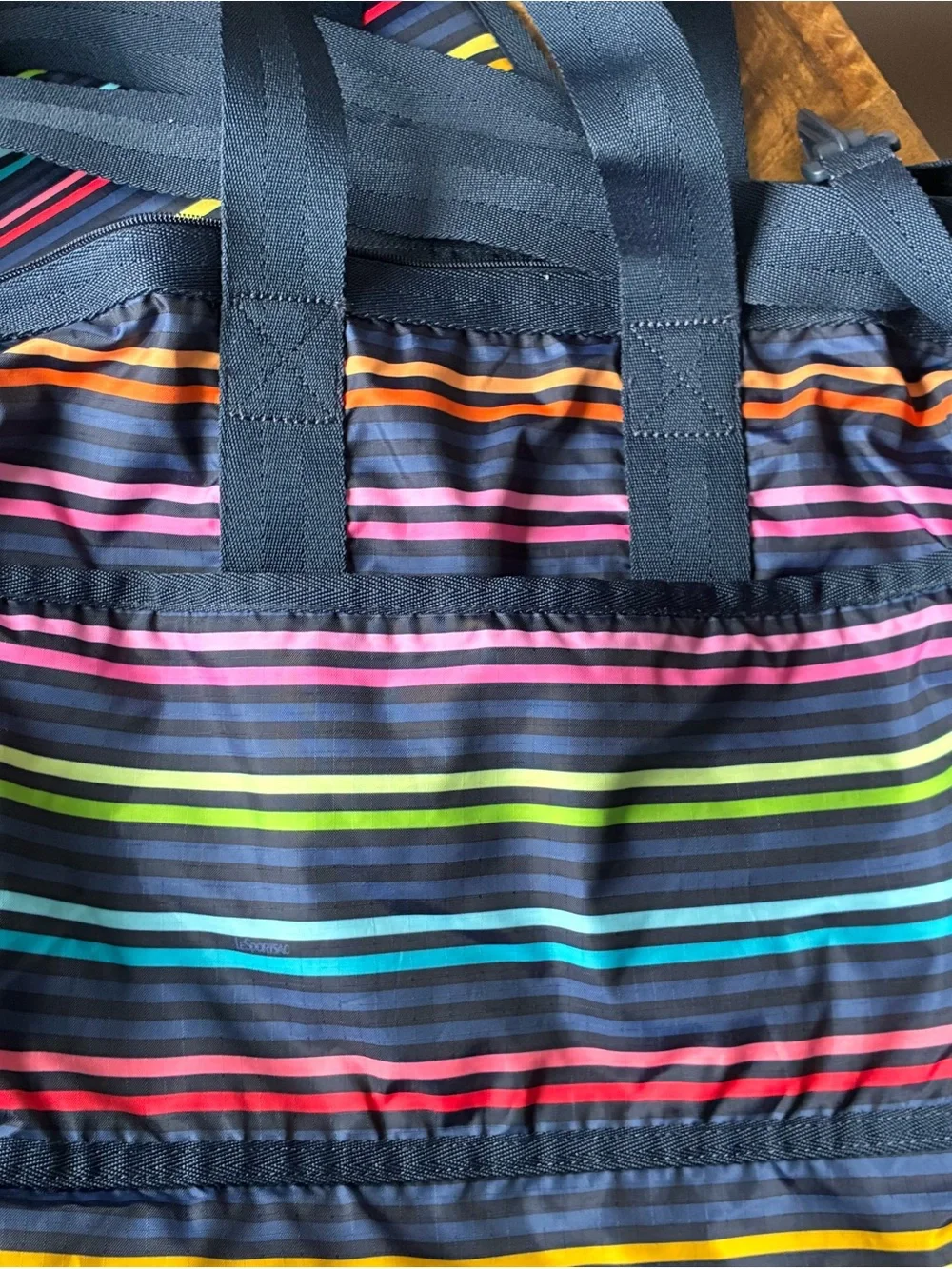 Lesportsac Navy Multicolor Striped Duffel Bag